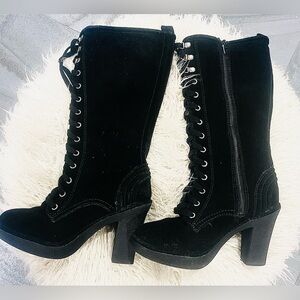 Juicy Couture Women's Madley Tall Suede Platform Lace Up Boots Black Size 7.5